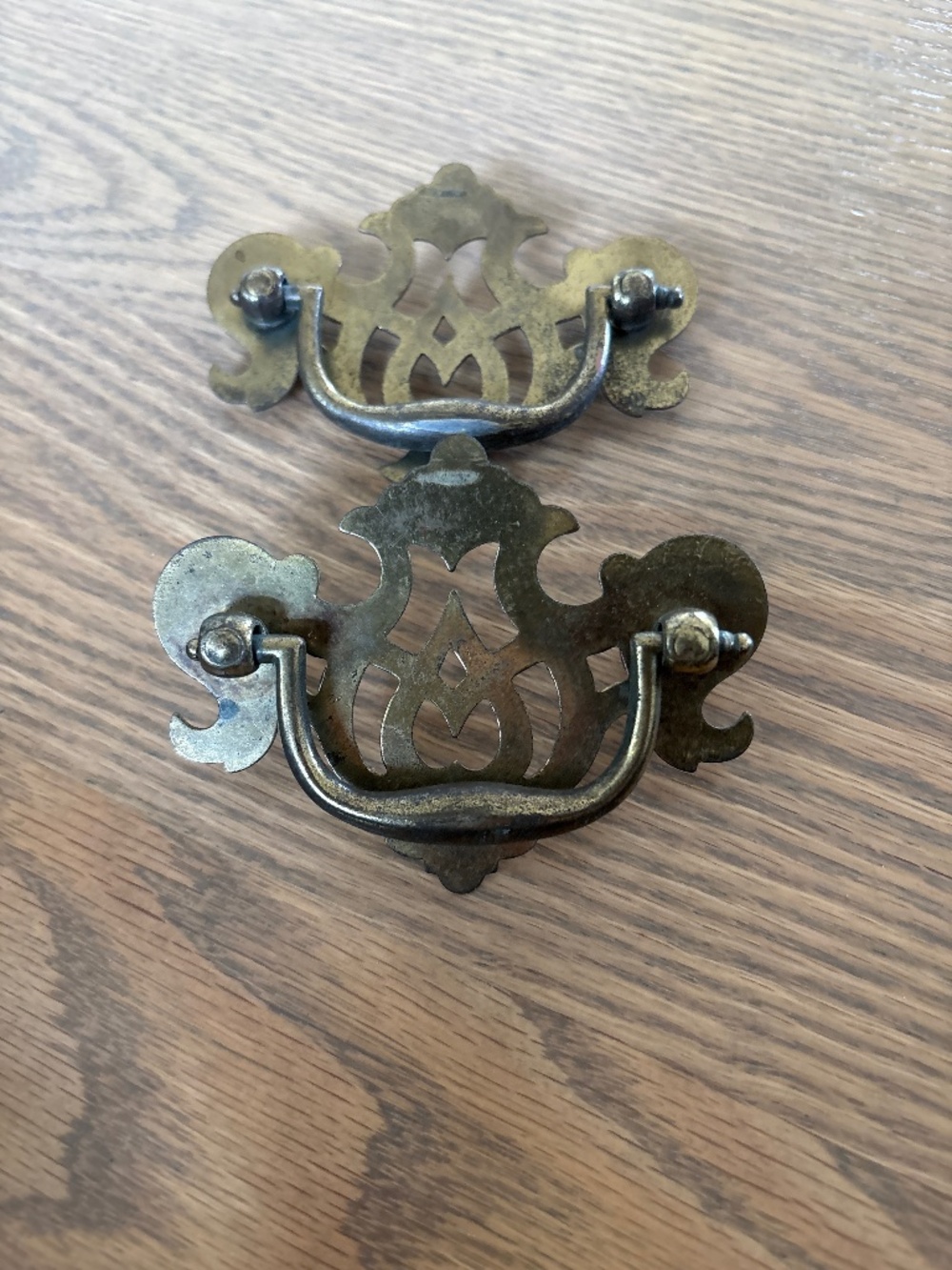 Vintage Colonial Chippendale drawer pulls steel brass finish set of 2